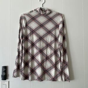 Cleo long sleeve turtle neck red, black and white plaid.  Size M